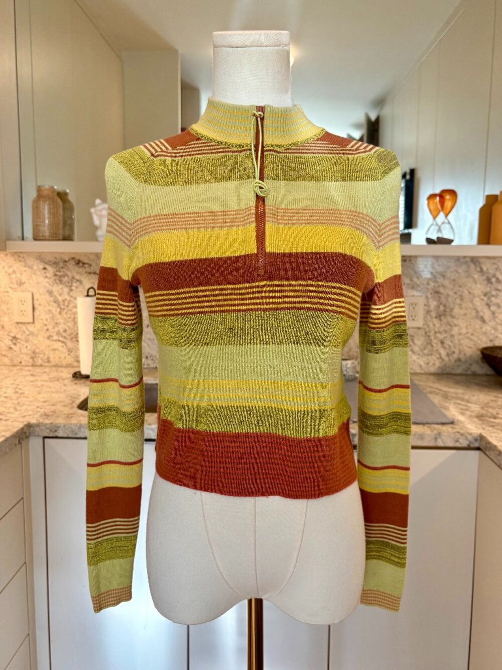 Free People Rip Tide Striped Mock Neck 1/4 Zip Crop Sweater - XS - Picture 5 of 8